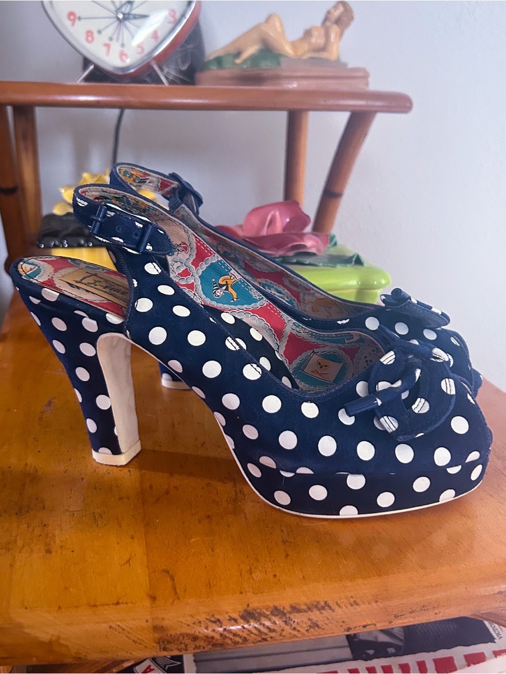 Retro 1940s style Shoes | Navy Blue Polka Dot | slingback | 8.5 | Miss L-Fire